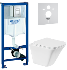 Комплект Унитаз подвесной BelBagno Marmi BB052CHR + Крышка BB052SC с микролифтом + Инсталляция Grohe Rapid SL 38772001 3 в 1 с кнопкой смыва + Шумоизоляция 37131000
