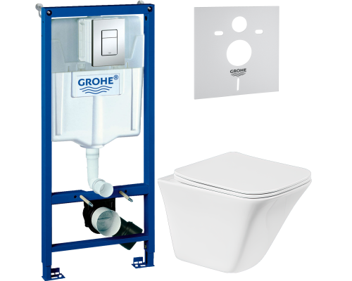 Комплект Унитаз подвесной BelBagno Marmi BB052CHR + Крышка BB052SC с микролифтом + Инсталляция Grohe Rapid SL 38772001 3 в 1 с кнопкой смыва + Шумоизоляция 37131000