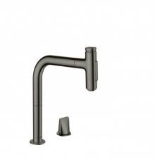 Hansgrohe Metris Select Кухонный смеситель 200, на 2 отв, с вытяжным изливом 2jet, цвет: шлифованный черный хром. 73818340
