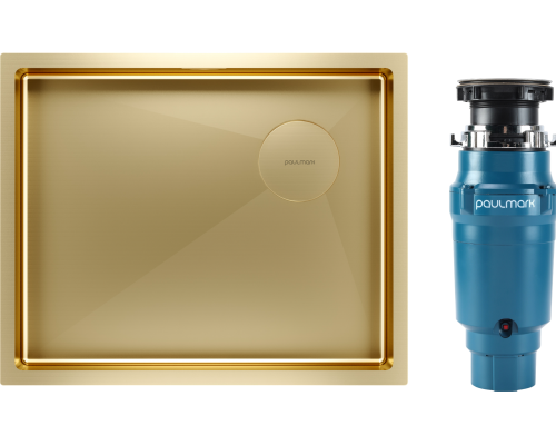 Комплект Мойка кухонная Paulmark Next-Skew PM885444-BG брашированное золото + Измельчитель Intenso I-400