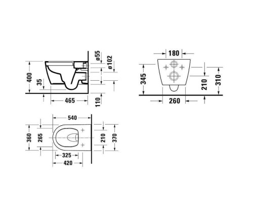 Duravit Soleil by Starck Унитаз подвесной 54х37см, безободковый, HygieneFlush, сиденье микролифт, цвет: белый. 45910920A1