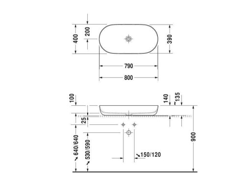 Duravit Luv Раковина 80х40см., без отв., на столешницу, без перелива, цвет: белый. 0379800000