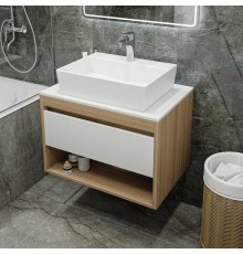 Тумба с раковиной Teymi Ritta 75, дуб эврика, матовая белая, раковина Aina 56