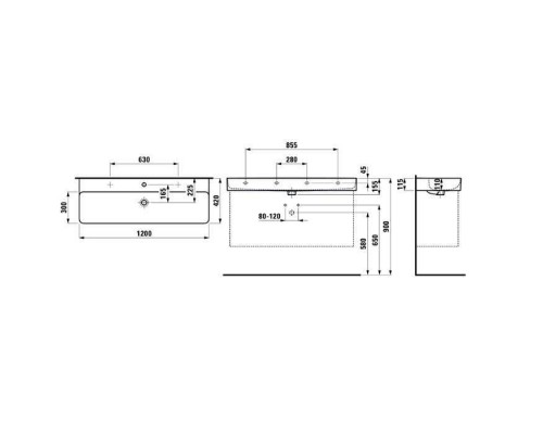 Laufen VAL Раковина 120х42х11.5 см, 1 отв., цвет: белый. 8.1028.9.000.104.1