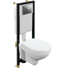 Комплект Cersanit Унитаз подвесной Delfi TPL + Крышка-сиденье Delfi DPL EO slim + Инсталляция Black + Кнопка Leon глянцевый хром