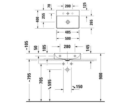 Duravit DuraSquare Раковина накладная 50х40см, без перелива, 1 отв., WonderGliss, цвет: белый. 23565000711
