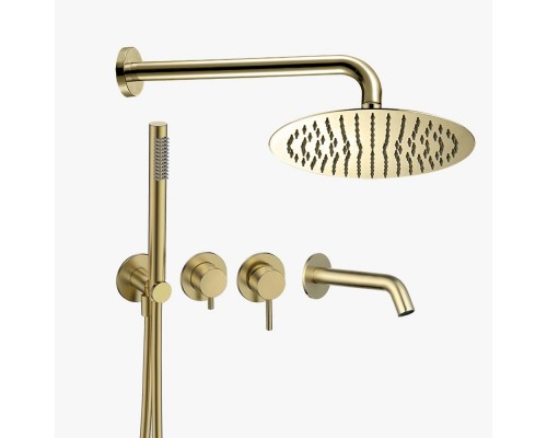 AQM8408BG Набор для комплектации ванны с изливом, верхним и ручным душем, золото шлифованное AQM8408BG