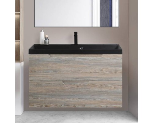 Тумба с раковиной BelBagno Vittoria 100 подвесная, pino, черная матовая раковина