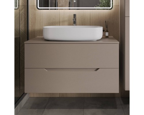 Тумба с раковиной Orange Line 100 подвесная, 2 ящика, матовый латте с раковиной B07-675W