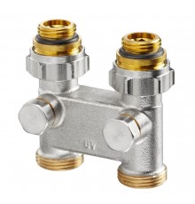 Узел, Oventrop, перепускной, прямой H-образный, 3/4, 1/2, Н-Н ЕК, PN, бар-10, T°C -от +2 до +120, латунь, никелированный, для отопительных приборов-со встроенным вентилем, с функцией отключения, межтрубное расстояние 50 мм