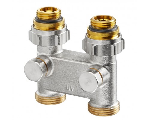 Узел, Oventrop, перепускной, прямой H-образный, 3/4, 1/2, Н-Н ЕК, PN, бар-10, T°C -от +2 до +120, латунь, никелированный, для отопительных приборов-со встроенным вентилем, с функцией отключения, межтрубное расстояние 50 мм