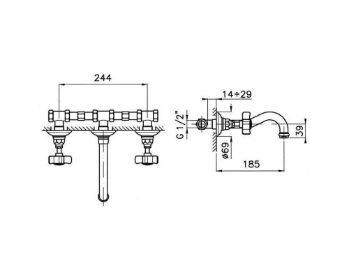 Nicolazzi Petit Mont Blanc Смеситель для раковины, настенный, цвет: хром. 1477CR78