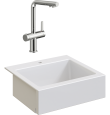 Комплект Мойка кухонная Domaci Сиена 50166-101 с 1 отверстием, белый глянец + Смеситель STWORKI 23020-648/1BG-IG11