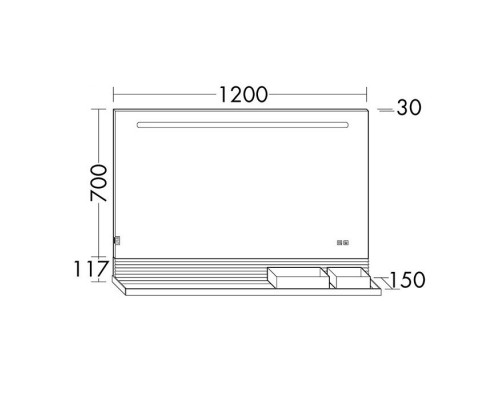 Burgbad FIUMO Зеркало 120x70x15 мм, подсветка LED, сенс выкл, обогрев, корпус Alu-Optik, 2 ящика ,рейлинг черные,панель FOT2 белая. SFXP120FOT2
