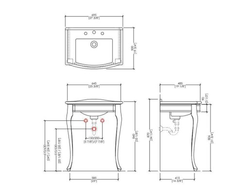 DevonDevon Lady Декоративная структура 69.5х50см, с раковиной на 3 отв., напольный, цвет: золото/белая. IBLI3FWES,  DELADYOT
