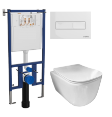 Комплект Унитаз подвесной Ceramicanova New Day CN3005 с микролифтом, безободковый + Инсталляция DIWO + Кнопка 7320 белая