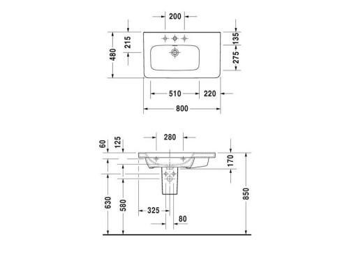 Duravit DuraStyle Раковина 80х48 см, 1 отв., Dx, с переливом, цвет: белый. 2325800000