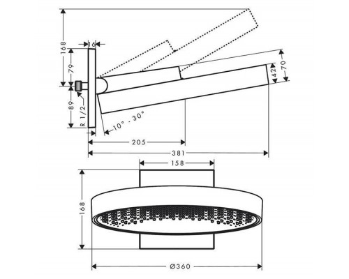 Hansgrohe Rainfinity Верхний душ d=36см., настенный, цвет: черный матовый. 26230670