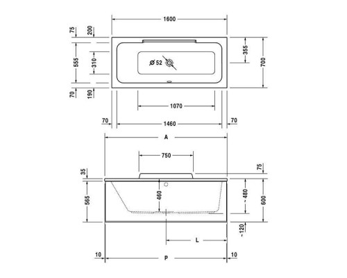 Duravit DuraSquare Ванна 160х70x48см,, прямоугольная, встраиваемая или версия с панелями и ножками, с наклоном для спины слева, цвет белый наклоном для спины справа, цвет: белый. 790100000000000,  790289000001000,  700292000000000