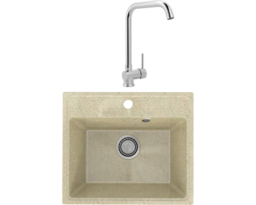 Комплект Мойка кухонная Practik PR-M 490-002 слоновая кость + Смеситель MEGA Didim MG-CM107 хром