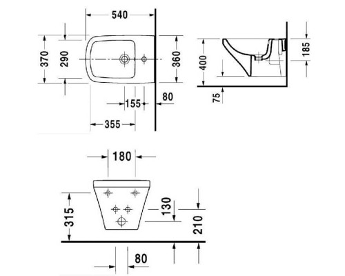 Duravit DuraStyle Биде подвесное 54х37см., 1 отв., с креплением, цвет: белый. 2287150000 Duravit DuraStyle Биде подвесное 54х37см., 1 отв., с креплением, цвет: белый. 2287150000