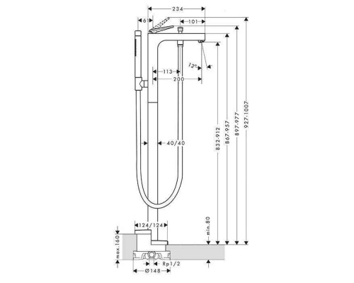 Axor Citterio Смеситель для ванны,напольный, с ручным душем, цвет: сталь. 39440800 Axor Citterio Смеситель для ванны,напольный, с ручным душем, цвет: сталь. 39440800