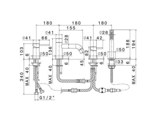 Newform XT Смеситель для ванны набортный с изливом, в комплекте руч. душ, шланг, цвет: хром. 4280C.21.018