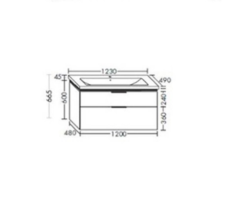 BURGBAD Eqio  Комплект мебели 120см с подсветкой ,база подвесная с керамической раковиной, c 1отв под смес. вкл сифон, цвет: серый. SEZA123F2010C0001*1