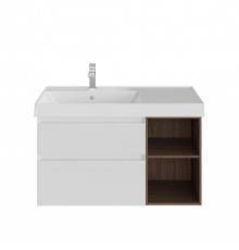 Тумба под раковину KERAMA MARAZZI Cubo 90, левая подвесная, с ящиками и полкой, белая матовая, структурированный орех