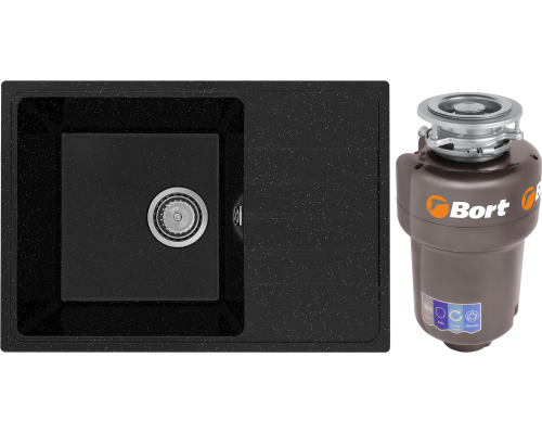Комплект Мойка кухонная Practik PR-M 600-004 черный оникс + Измельчитель Bort Titan Max Power FullControl