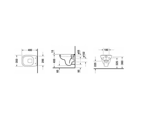 Duravit D-Code Унитаз 35x48см., подвесной, с вертикальным смывом, цвет: белый. 22110900002 Duravit D-Code Унитаз 35x48см., подвесной, с вертикальным смывом, цвет: белый. 22110900002