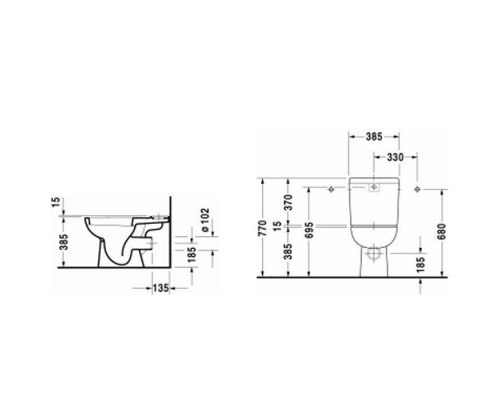 Duravit D-Code Унитаз-моноблок 35.5x65см., с отдельным бачком, с механизмом слива, слив в стену, цвет: белый. 0927100004, 21110900002 Duravit D-Code Унитаз-моноблок 35.5x65см., с отдельным бачком, с механизмом слива, слив в стену, цвет: белый. 0927100004, 21110900002