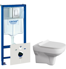 Комплект Унитаз подвесной Cersanit City Clean On DPL EO slim + Инсталляция Grohe Rapid SL 38772001 3 в 1 с кнопкой смыва + Шумоизоляция 37131000
