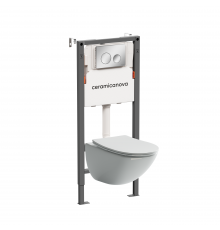 Комплект Ceramicanova Унитаз подвесной Mono CN1905 безободковый, с микролифтом + Инсталляция Balance CN121001CH с кнопкой Circle глянцевый хром