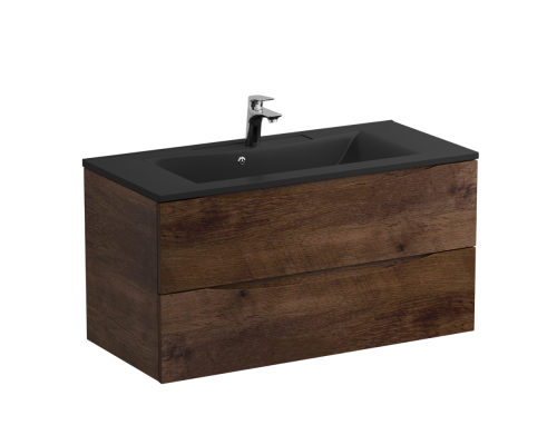 Тумба с раковиной BelBagno Marino 100, подвесная, rovere moro, черная раковина Тумба с раковиной BelBagno Marino 100, подвесная, rovere moro, черная раковина
