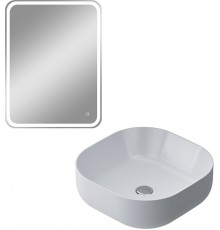 Комплект Накладная раковина AM.PM Func M8FWCC30430WG 43 см, белый глянец + Зеркало DIWO Коломна 60 с подсветкой светодиодной, сенсорное управление, прямоугольное, настенное