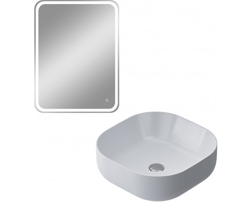 Комплект Накладная раковина AM.PM Func M8FWCC30430WG 43 см, белый глянец + Зеркало DIWO Коломна 60 с подсветкой светодиодной, сенсорное управление, прямоугольное, настенное