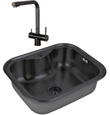 Комплект Мойка кухонная Zorg Inox PVD SZR 5848 GRAFIT графит + Смеситель Inox SZR-7039 GRAFIT графит