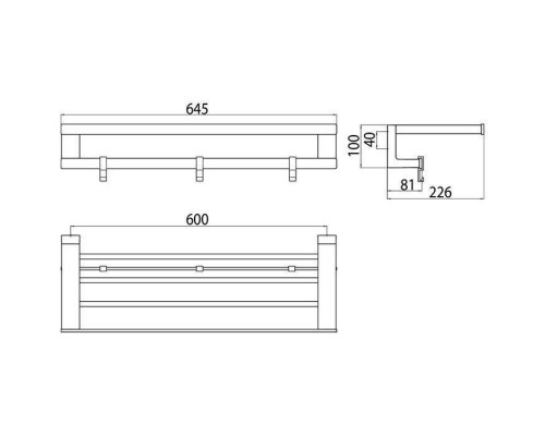 Emco Loft Полка для полотенец с п/держателем и 3 крючками, 600mm, подвесной, цвет: хром Emco Loft Полка для полотенец с п/держателем и 3 крючками, 600mm, подвесной, цвет: хром