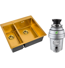 Комплект Мойка кухонная Zorg Inox PVD SZR-59-2-51-R BRONZE R, бронза + Измельчитель Inox D ZR-56 D
