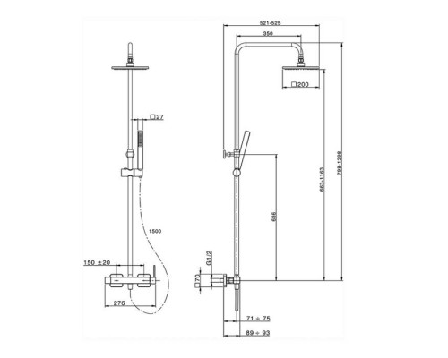 Cisal Roadster Настенная душевая система:смеситель для душа,верхний душ 200х200мм, ручной душ с держателем и шлангом, цвет: хром. RR00402121