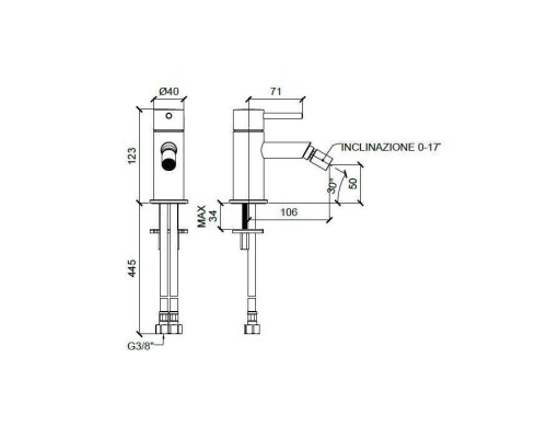 Almar Mixers Смеситель для биде, 1 отв., без донного клапана, цвет: черный металл брашированный PVD. E214003.AB