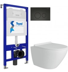 Комплект Унитаз подвесной Teymi Lina Pro + Инсталляция Aina T70011 + Кнопка Lina T70103BM черный матовый