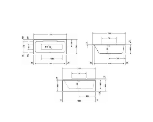 Duravit DuraStyle Ванна 170х75x46см,, прямоугольная, встраиваемая или версия с панелями и ножками, с наклоном для спины слева, цвет: белый. 790289000001000, 700296000000000 Duravit DuraStyle Ванна 170х75x46см,, прямоугольная, встраиваемая или версия с панелями и ножками, с наклоном для спины слева, цвет: белый. 790289000001000, 700296000000000