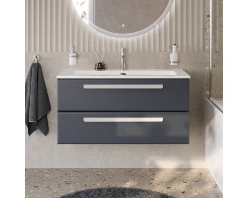 Тумба с раковиной Cezares Eco Cer-N 100 grafito, раковина Eco 100, ручки сатин