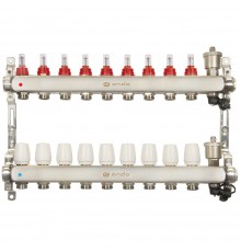 Коллекторная группа ONDO OKGSET09A 1" ВР-3/4" НР, 9 выходов, с расходомерами