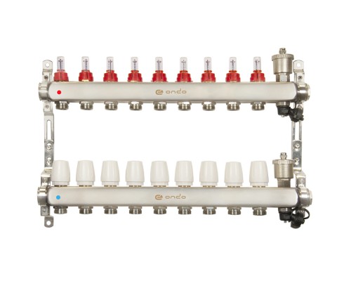 Коллекторная группа ONDO OKGSET09A 1" ВР-3/4" НР, 9 выходов, с расходомерами