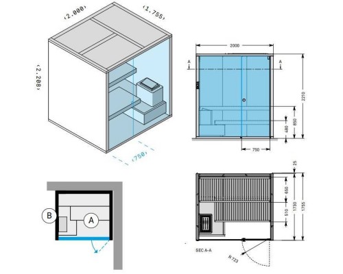 Effegibi BodyLove S Сауна 200x176x220см, угловая DX, цвет: термообработанная древесина. BL 20 20 0002 Effegibi BodyLove S Сауна 200x176x220см, угловая DX, цвет: термообработанная древесина. BL 20 20 0002