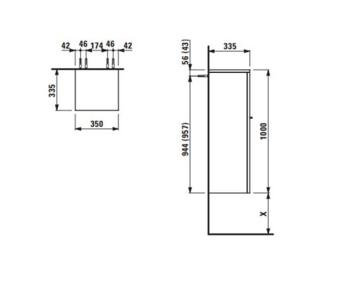Laufen Case for palace Средний шкаф 35x33.5x100см, DX, 2 стеклянные полки, цвет: мультиколор. 4.0201.2.075.999.1