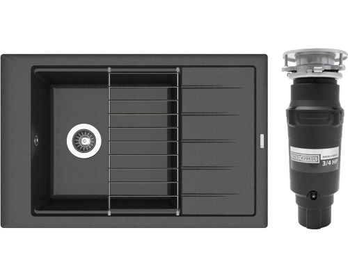 Комплект Мойка Florentina Липси 780Р антрацит + Измельчитель Bone Crusher BC 910-SL-Slim Line